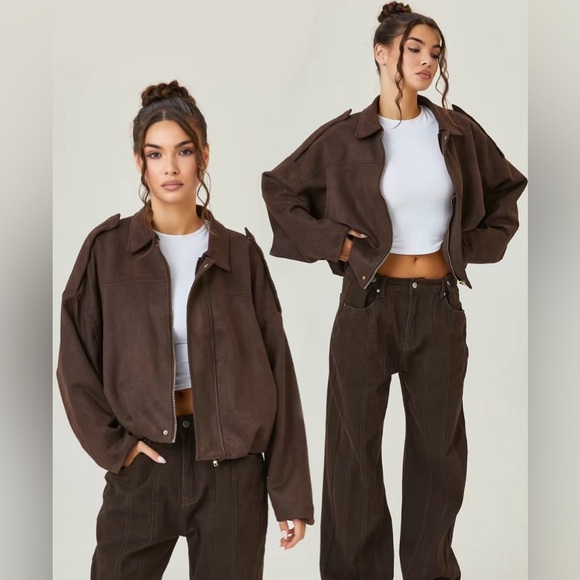 katchme Jackets & Blazers - KatchMe Women's Vintage Collared Zipper Long Sleeve Oversize Jacket